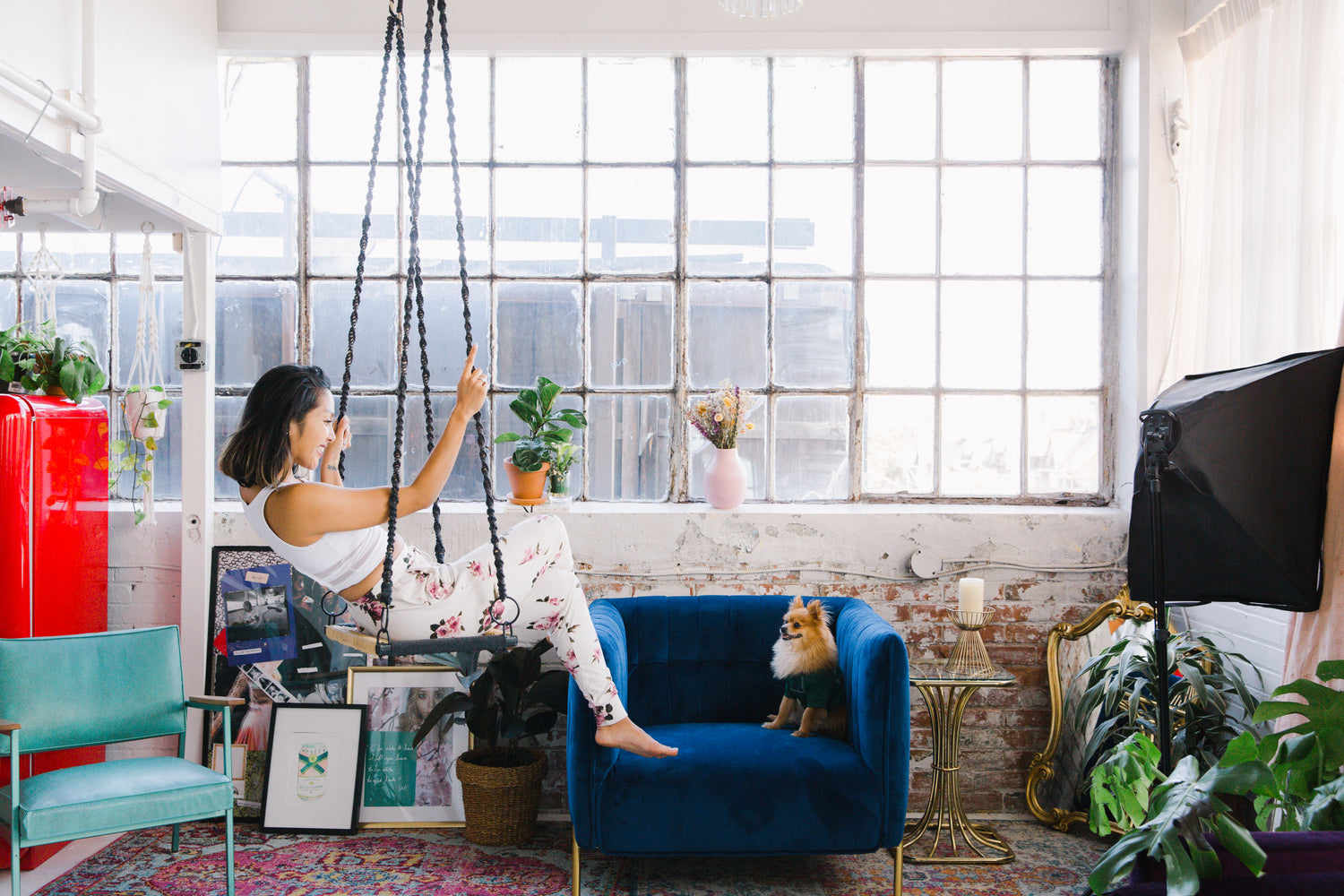 Happy Lady and Dog Enjoying Clean Home